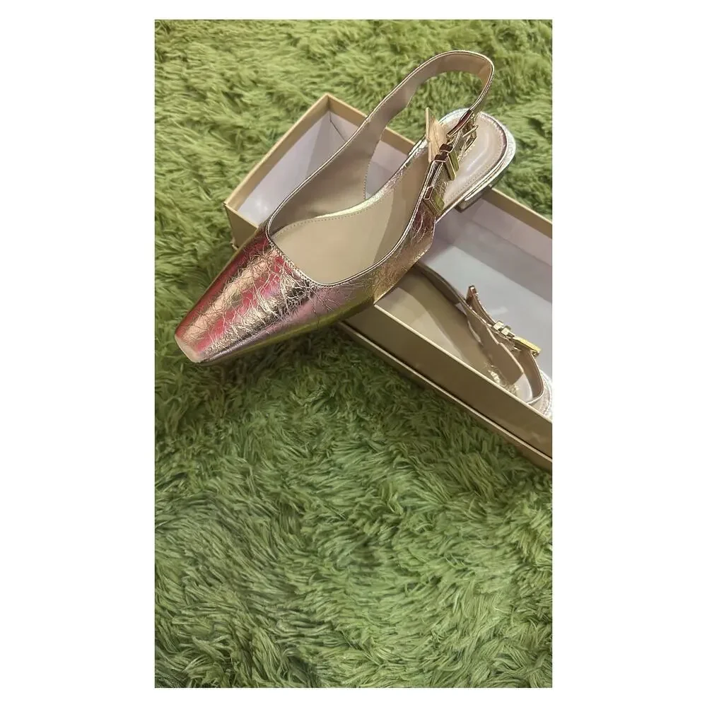 Michael Kors Met Crush Pale Gold Leather Slingback Kitten Heels 8.5
